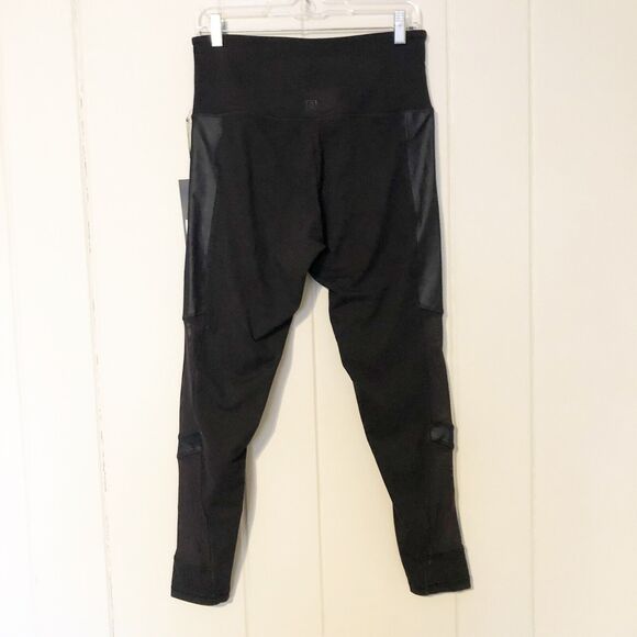 Z by Zobha L Black Leggings Ankle High Rise Mesh Polyester Pull On Stretch NWT - Picture 2 of 11